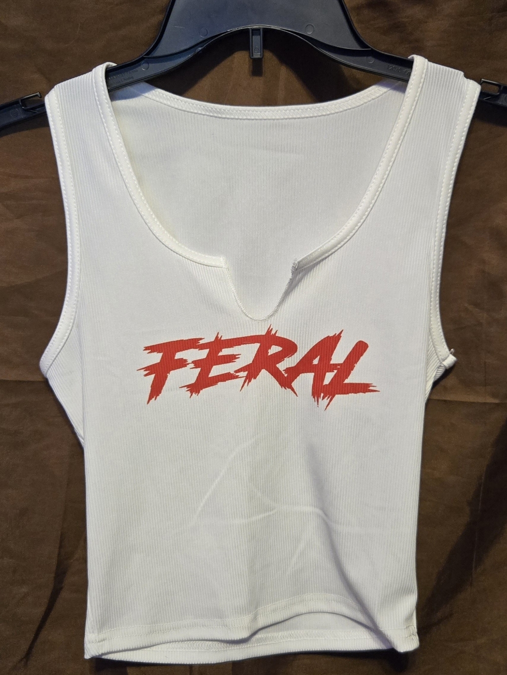 NWOT White Feral Graphic Ribbed Knit Crop Tank Top - Size S